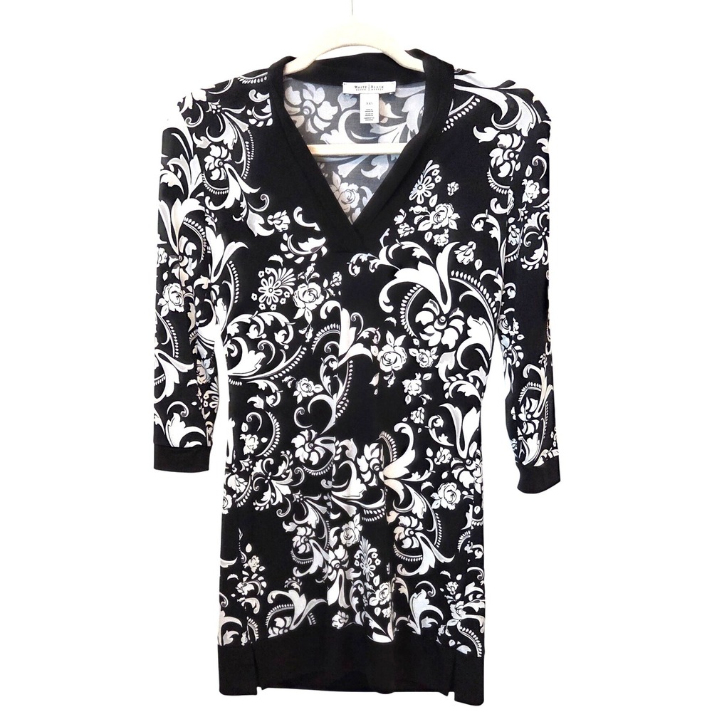 White House Black Market Dress XXS Floral 3/4 Sleeve‎ V-Neck Career